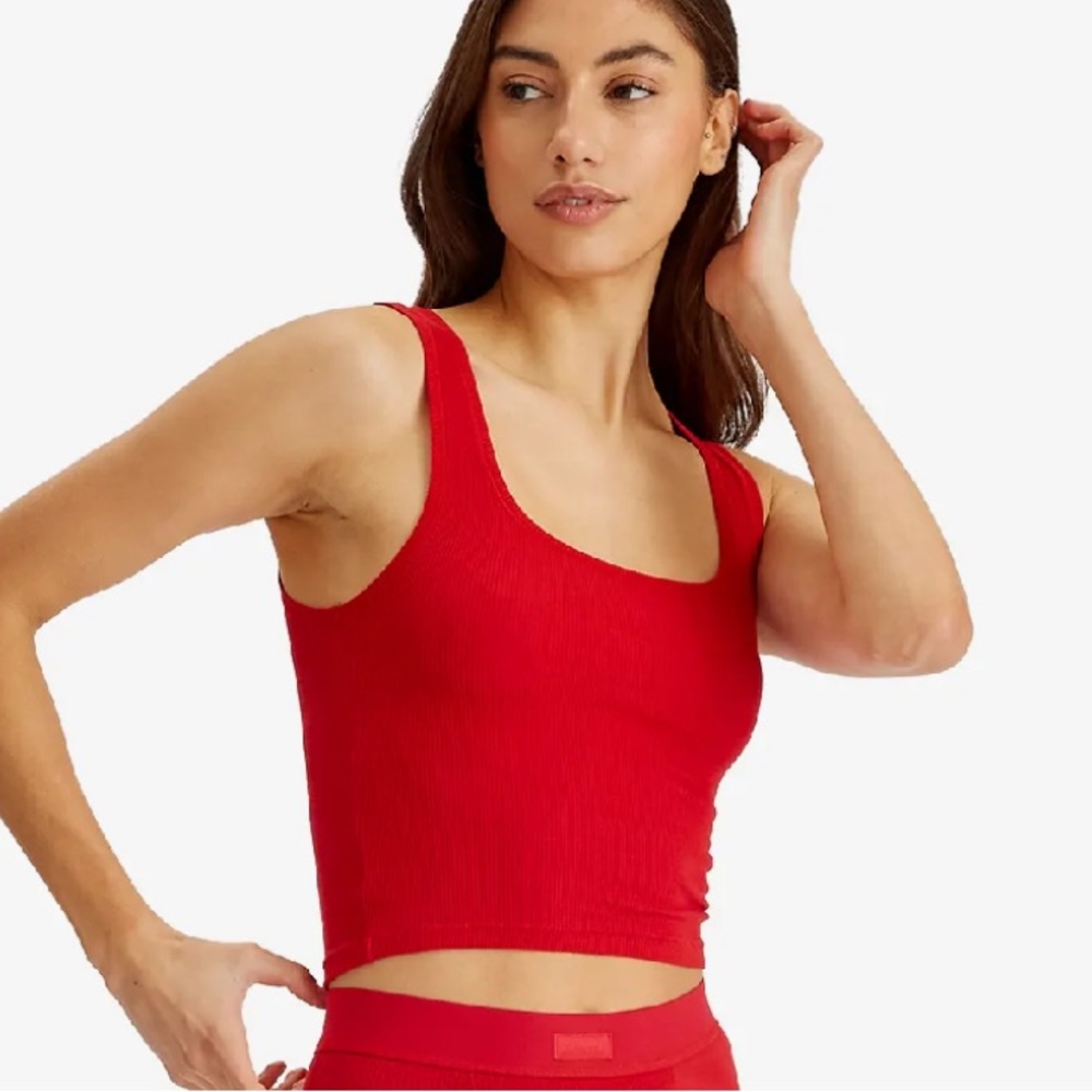 SKIMS Red Ribbed Tank S